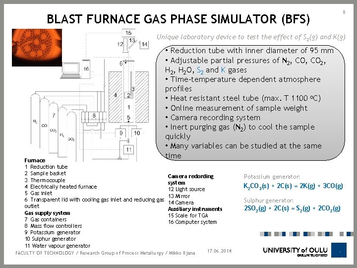 BLAST FURNACE GAS PHASE SIMULATOR (BFS) 8 Unique laboratory device to test the effect