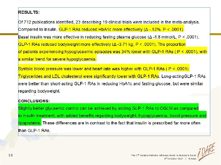 58 The 2 nd Iranian Diabetes Advancements in Research Event 6 th October 2017