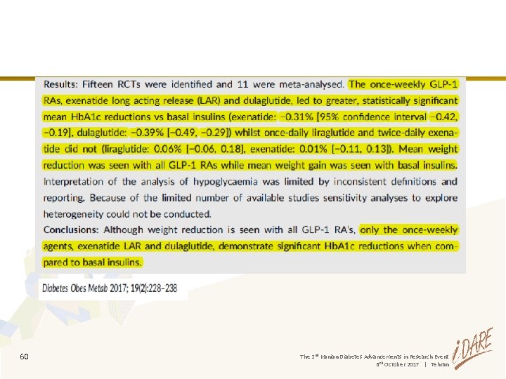 60 The 2 nd Iranian Diabetes Advancements in Research Event 6 th October 2017