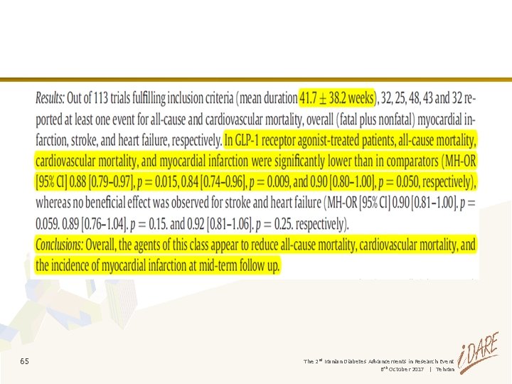 65 The 2 nd Iranian Diabetes Advancements in Research Event 6 th October 2017