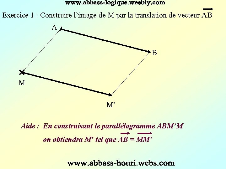 Exercice 1 : Construire l’image de M par la translation de vecteur AB A