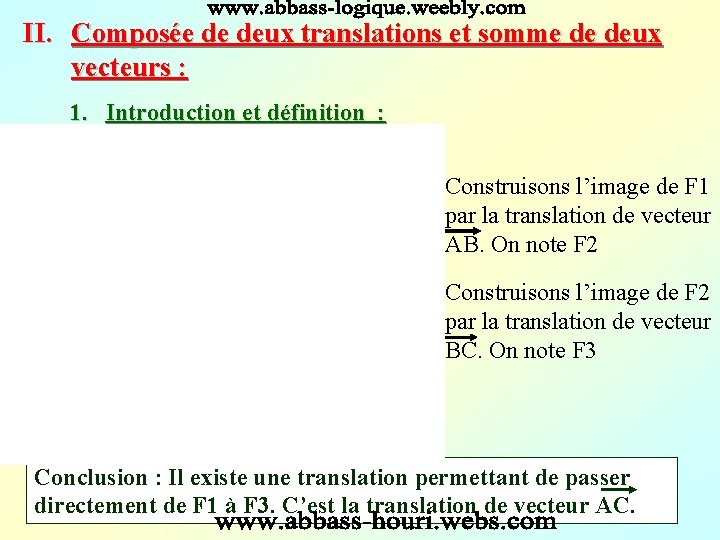 II. Composée de deux translations et somme de deux vecteurs : 1. Introduction et