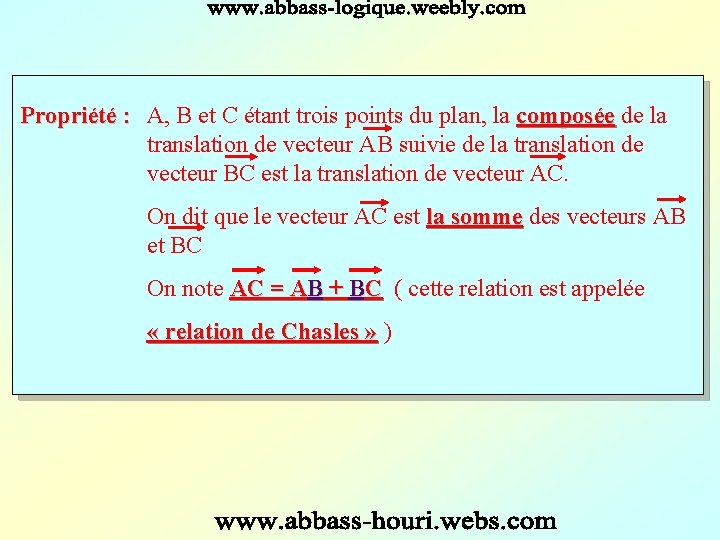 Propriété : A, B et C étant trois points du plan, la composée de