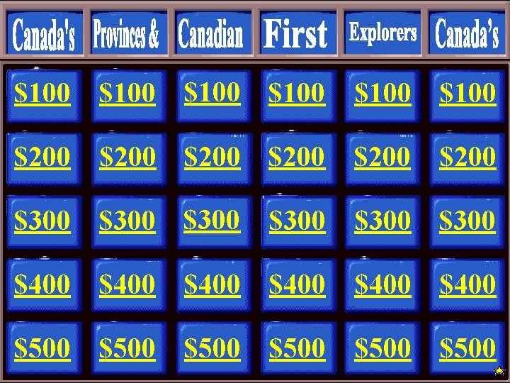 $100 $200 $200 $100 $200 $300 $300 $400 $400 $500 $500 