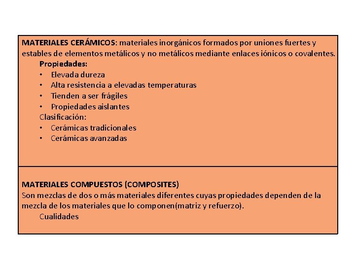 MATERIALES CERÁMICOS: materiales inorgánicos formados por uniones fuertes y estables de elementos metálicos y MATERIALES CERÁMICOS: materiales inorgánicos formados por uniones fuertes y estables de elementos metálicos y