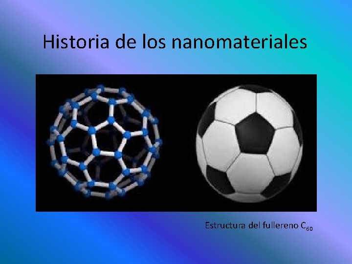 Historia de los nanomateriales Estructura del fullereno C 60 Historia de los nanomateriales Estructura del fullereno C 60