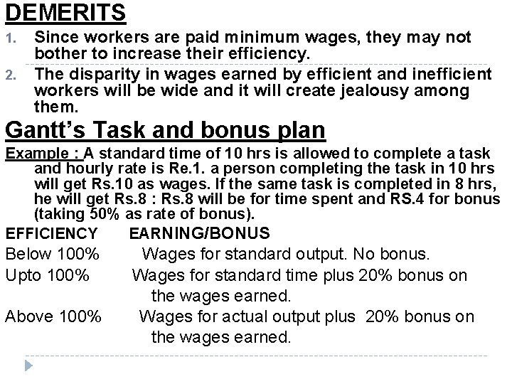 DEMERITS 1. 2. Since workers are paid minimum wages, they may not bother to DEMERITS 1. 2. Since workers are paid minimum wages, they may not bother to