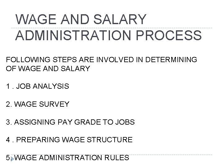 WAGE AND SALARY ADMINISTRATION PROCESS FOLLOWING STEPS ARE INVOLVED IN DETERMINING OF WAGE AND