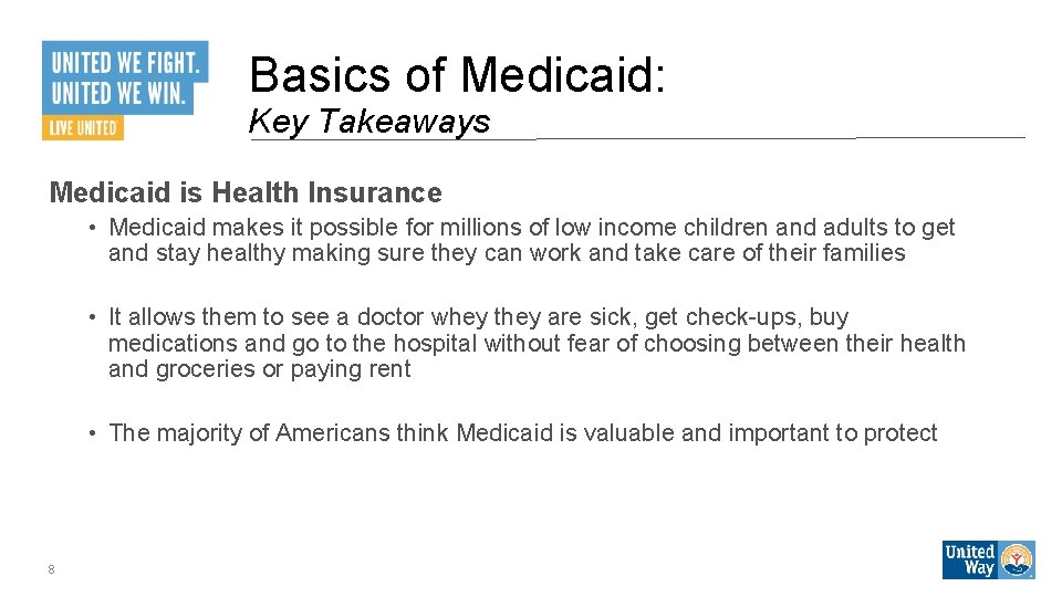 Basics of Medicaid: Key Takeaways Medicaid is Health Insurance • Medicaid makes it possible