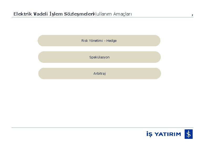 Elektrik Vadeli İşlem Sözleşmeleri – Kullanım Amaçları Risk Yönetimi - Hedge Spekülasyon Arbitraj 7