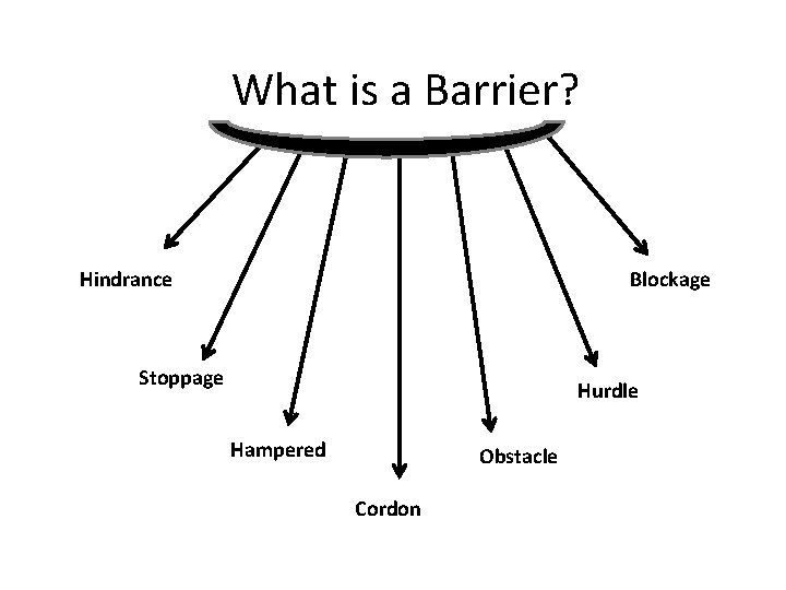 What is a Barrier? Hindrance Blockage Stoppage Hurdle Hampered Obstacle Cordon 