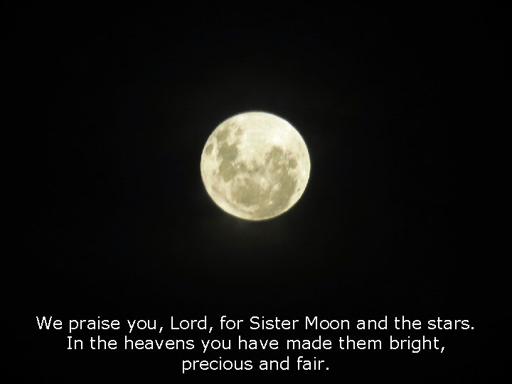 We praise you, Lord, for Sister Moon and the stars. In the heavens you