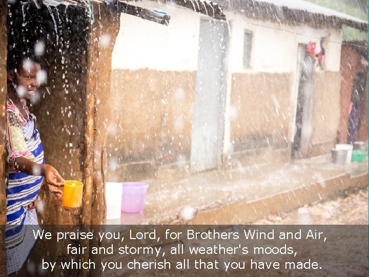 We praise you, Lord, for Brothers Wind and Air, fair and stormy, all weather's