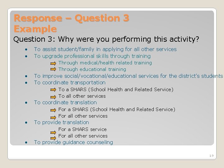 Response – Question 3 Example Question 3: Why were you performing this activity? •