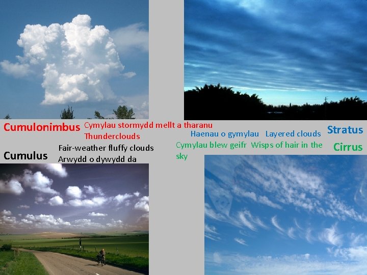Cumulonimbus Cumulus Cymylau stormydd mellt a tharanu Haenau o gymylau Layered clouds Thunderclouds Cymylau
