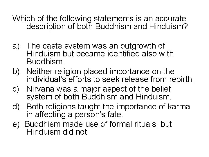 Which of the following statements is an accurate description of both Buddhism and Hinduism?