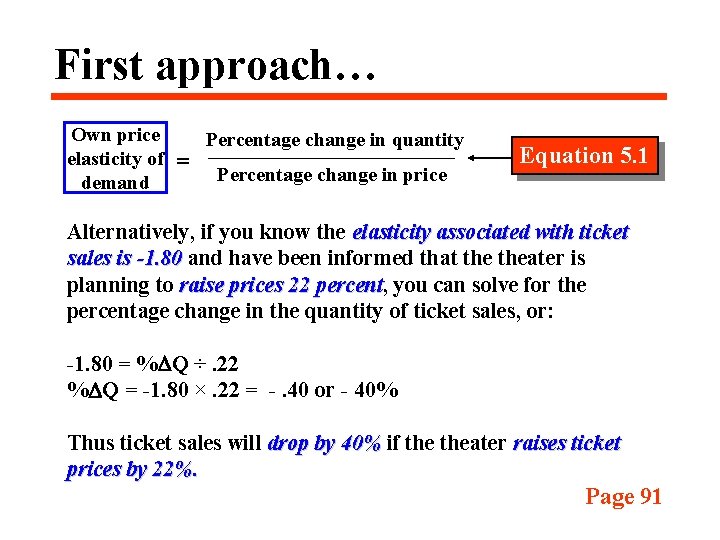 First approach… Own price elasticity of demand = Percentage change in quantity Percentage change