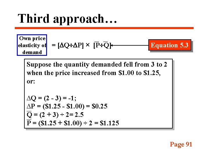 Third approach… Own price elasticity of demand = [ Q P] × [P Q]
