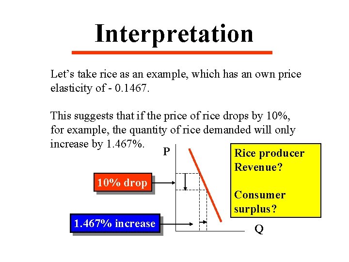 Interpretation Let’s take rice as an example, which has an own price elasticity of