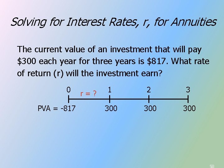 Solving for Interest Rates, r, for Annuities The current value of an investment that Solving for Interest Rates, r, for Annuities The current value of an investment that
