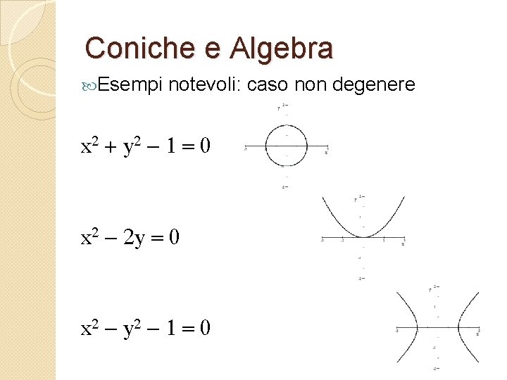 Coniche e Algebra Esempi notevoli: caso non degenere x 2 + y 2 -