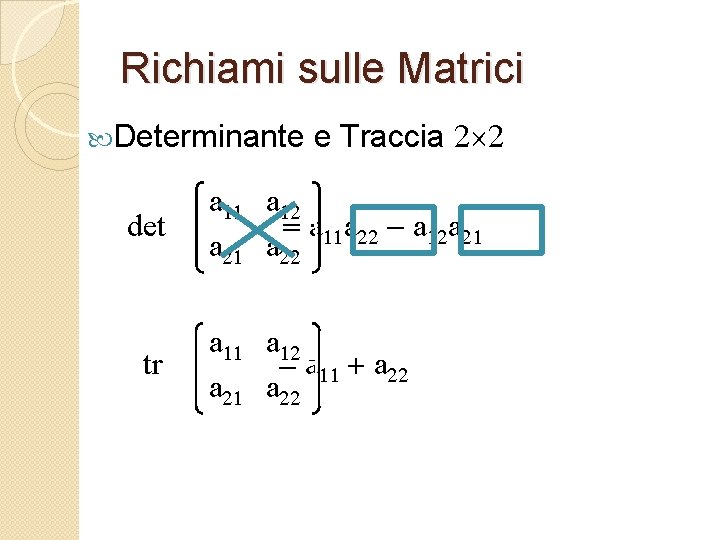 Richiami sulle Matrici Determinante e Traccia 2 2 a 11 a 12 det aaaaaa
