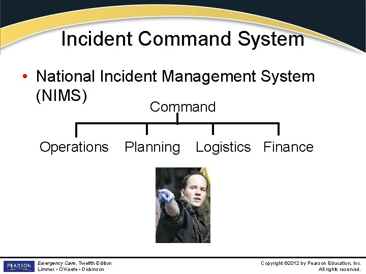 Incident Command System • National Incident Management System (NIMS) Command Operations Planning Logistics Finance