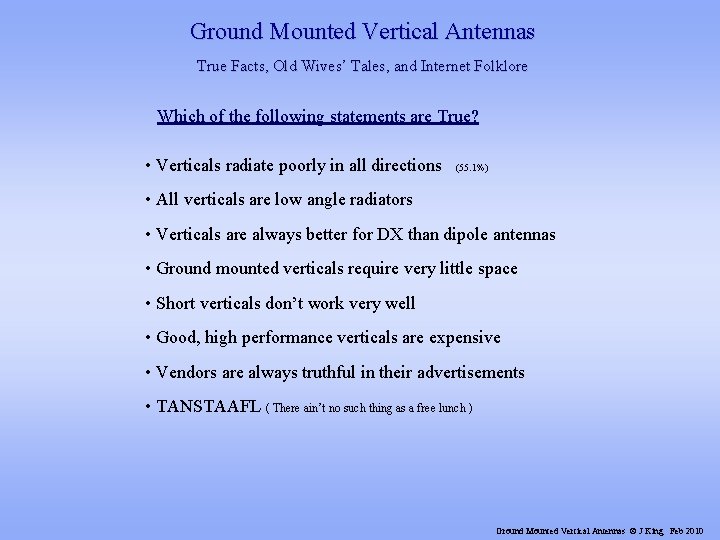 Ground Mounted Vertical Antennas True Facts, Old Wives’ Tales, and Internet Folklore Which of