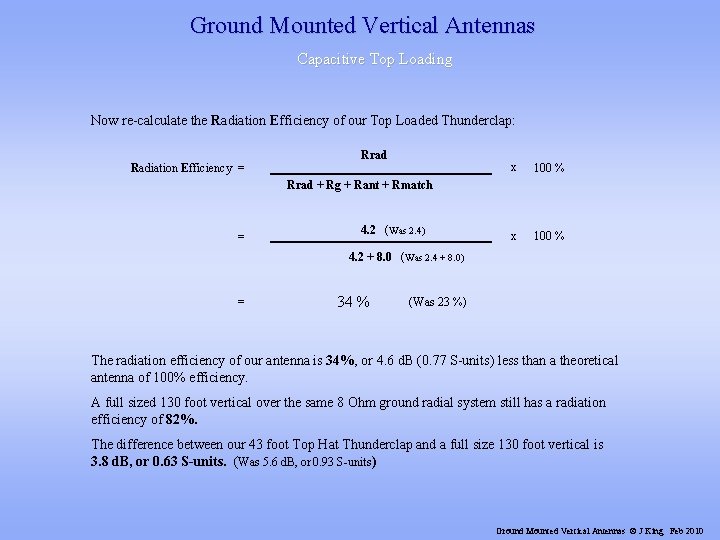 Ground Mounted Vertical Antennas Capacitive Top Loading Now re-calculate the Radiation Efficiency of our