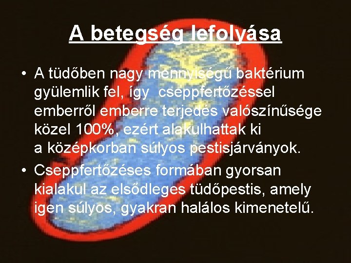 A betegség lefolyása • A tüdőben nagy mennyiségű baktérium gyülemlik fel, így cseppfertőzéssel emberről