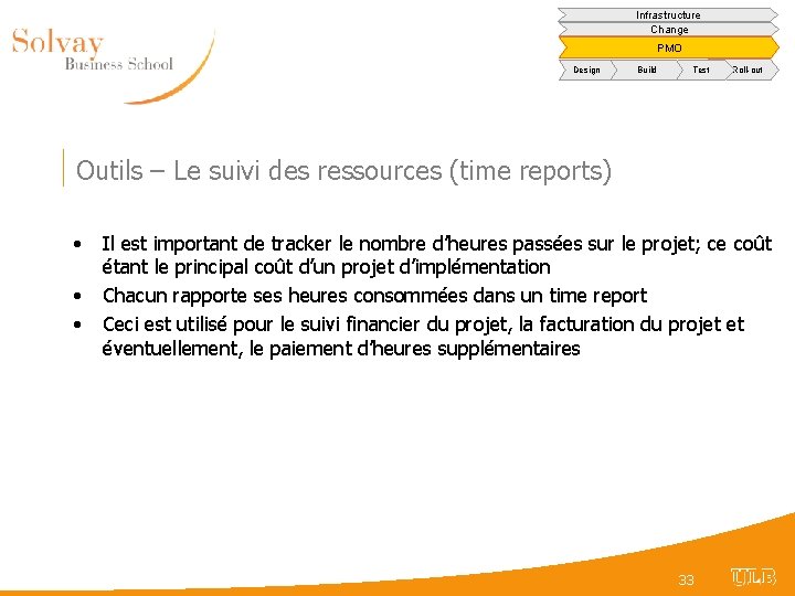 Infrastructure Change PMO Design Build Test Roll-out Outils – Le suivi des ressources (time