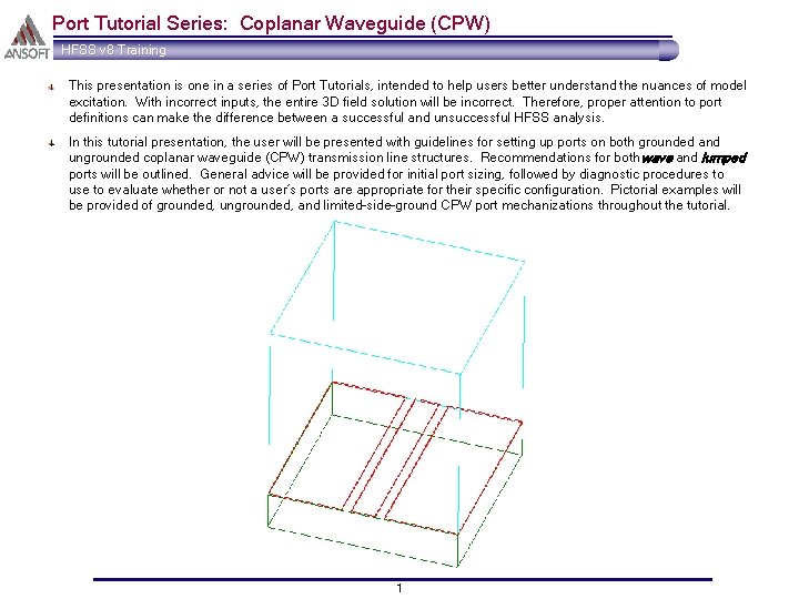 Port Tutorial Series: Coplanar Waveguide (CPW) HFSS v 8 Training This presentation is one