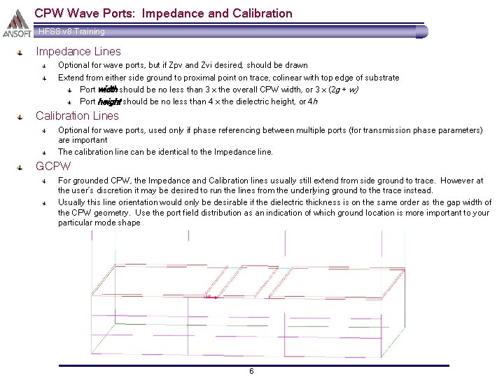 CPW Wave Ports: Impedance and Calibration HFSS v 8 Training Impedance Lines Optional for