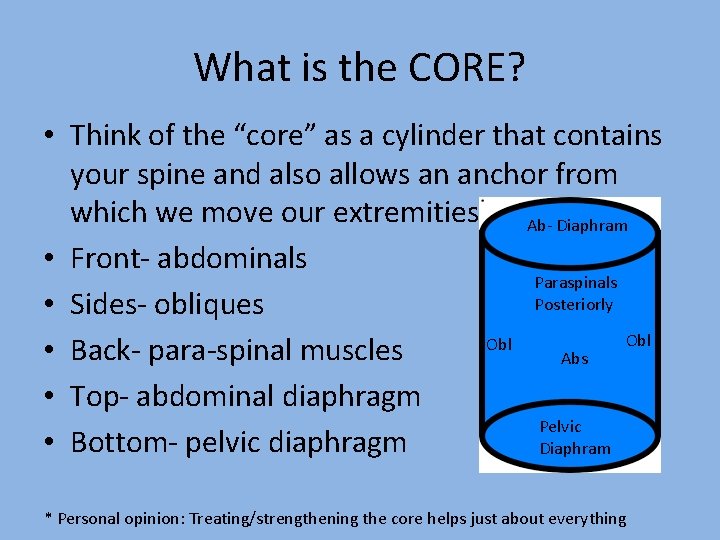 What is the CORE? • Think of the “core” as a cylinder that contains