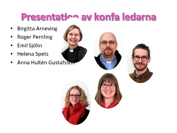 Presentation av konfa ledarna • • • Birgitta Arneving Roger Pernling Emil Sjölin Helena