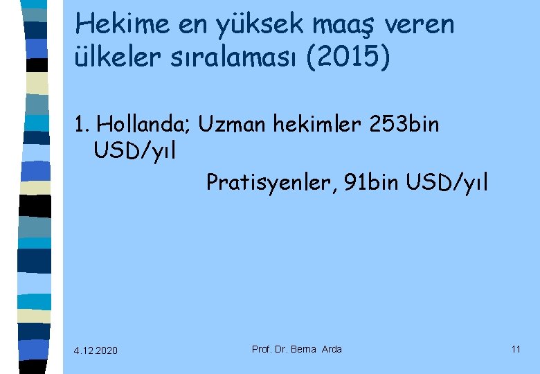 Hekime en yüksek maaş veren ülkeler sıralaması (2015) 1. Hollanda; Uzman hekimler 253 bin