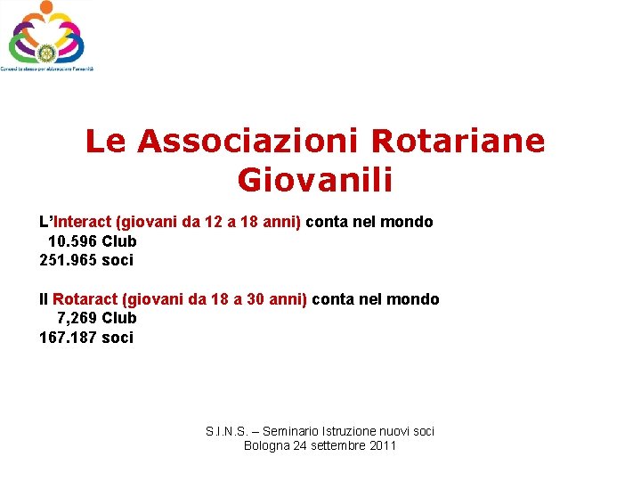 Le Associazioni Rotariane Giovanili L’Interact (giovani da 12 a 18 anni) conta nel mondo