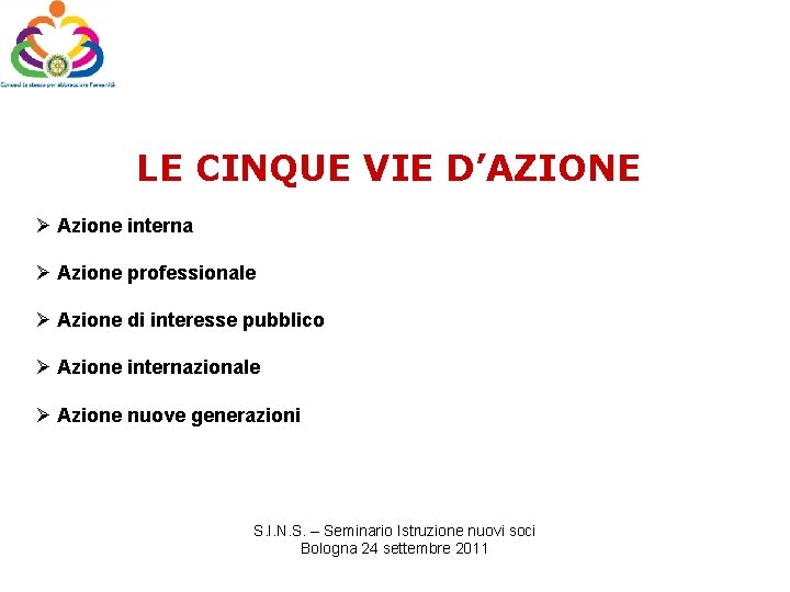 LE CINQUE VIE D’AZIONE Ø Azione interna Ø Azione professionale Ø Azione di interesse