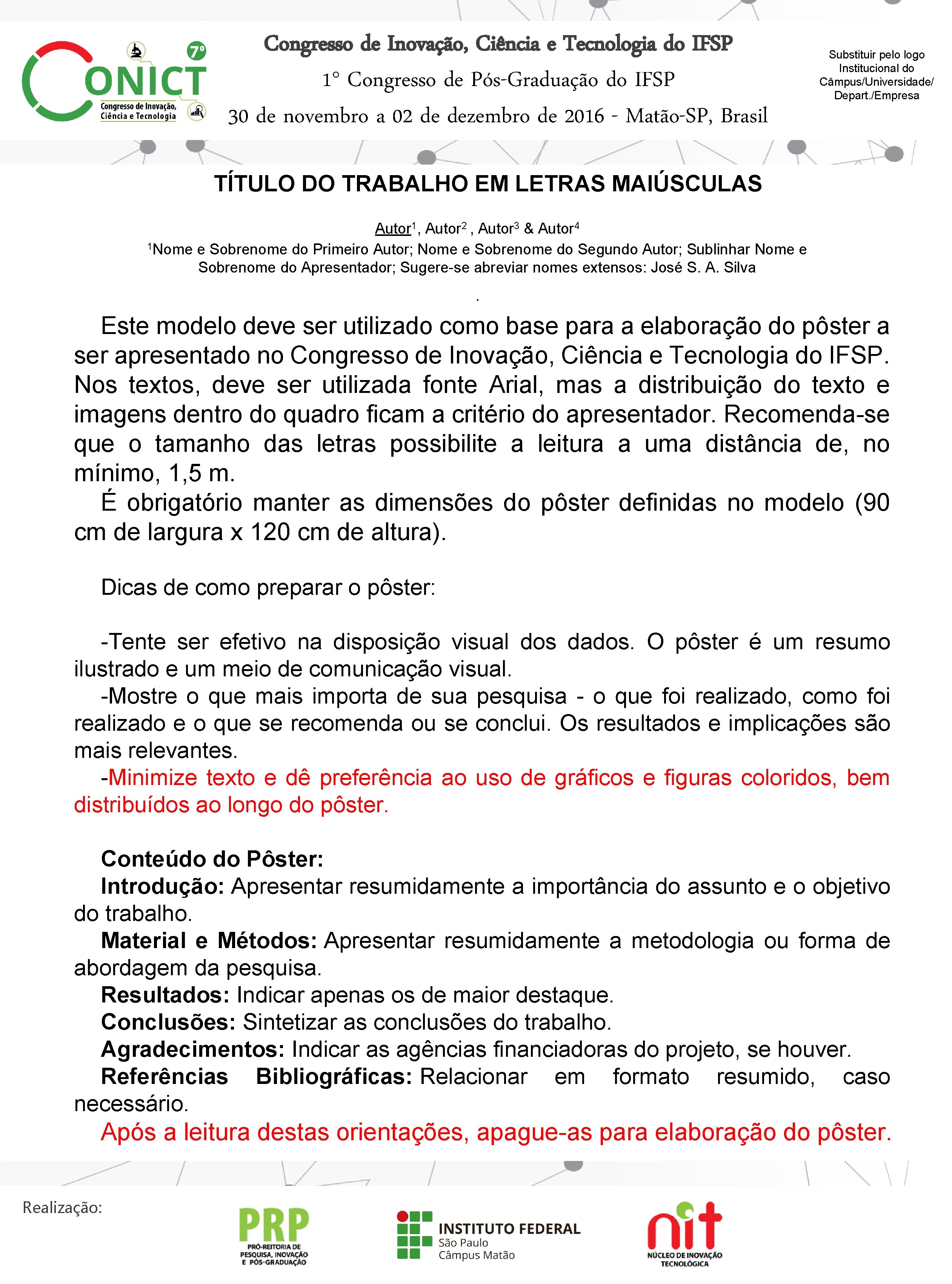 Congresso de Inovação, Ciência e Tecnologia do IFSP 1° Congresso de Pós-Graduação do IFSP