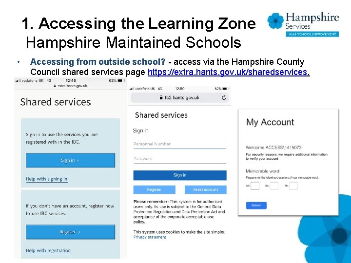 1. Accessing the Learning Zone Hampshire Maintained Schools • Accessing from outside school? -