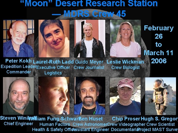 “Moon” Desert Research Station — MDRS Crew 45 Peter Kokh Laurel-Ruth Ladd Guido Meyer