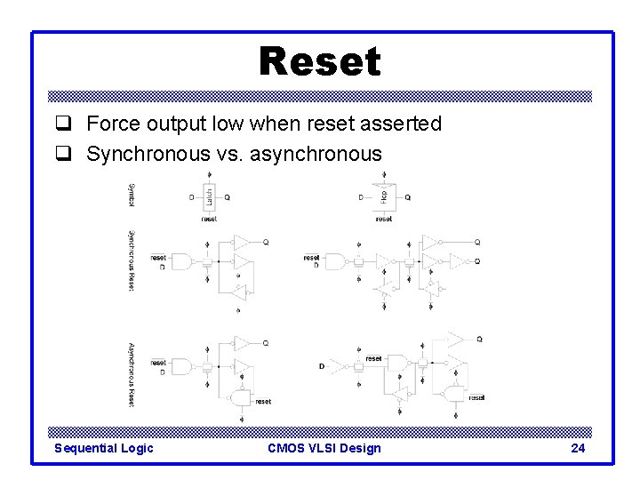 Reset q Force output low when reset asserted q Synchronous vs. asynchronous Sequential Logic