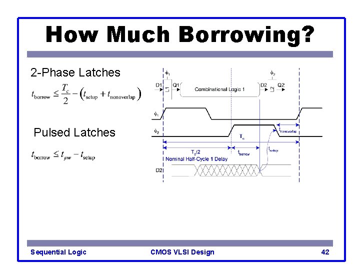 How Much Borrowing? 2 -Phase Latches Pulsed Latches Sequential Logic CMOS VLSI Design 42