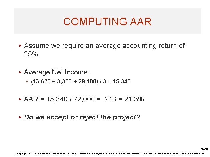 COMPUTING AAR • Assume we require an average accounting return of 25%. • Average