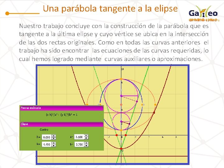 Una parábola tangente a la elipse Nuestro trabajo concluye con la construcción de la