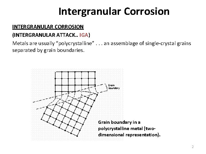 Intergranular Corrosion INTERGRANULAR CORROSION (INTERGRANULAR ATTACK. . IGA) Metals are usually “polycrystalline”. . .