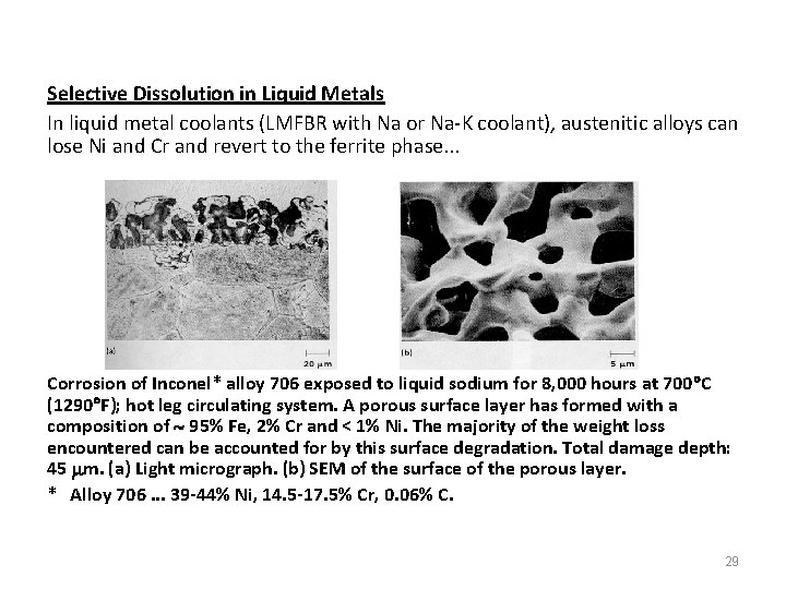 Selective Dissolution in Liquid Metals In liquid metal coolants (LMFBR with Na or Na-K