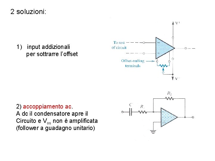 2 soluzioni: 1) input addizionali per sottrarre l’offset 2) accoppiamento ac. A dc il