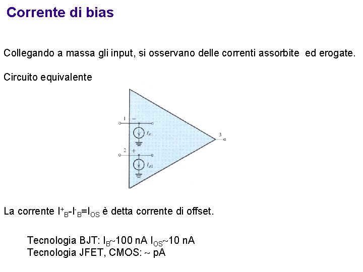 Corrente di bias Collegando a massa gli input, si osservano delle correnti assorbite ed