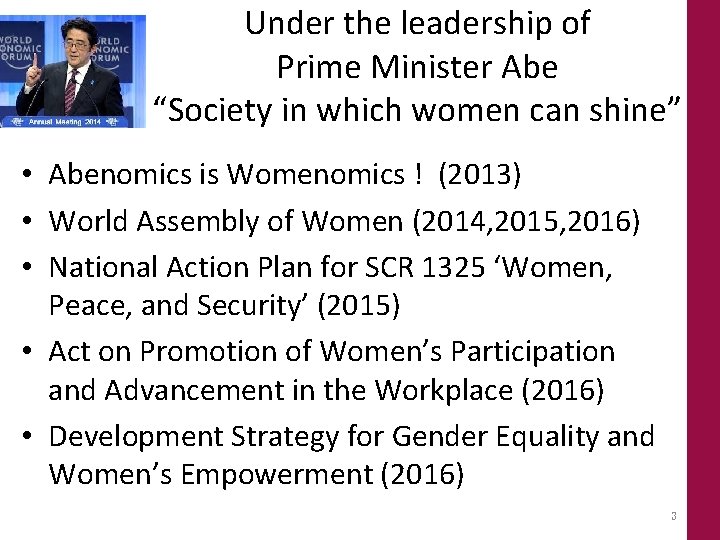 Under the leadership of Prime Minister Abe “Society in which women can shine” •